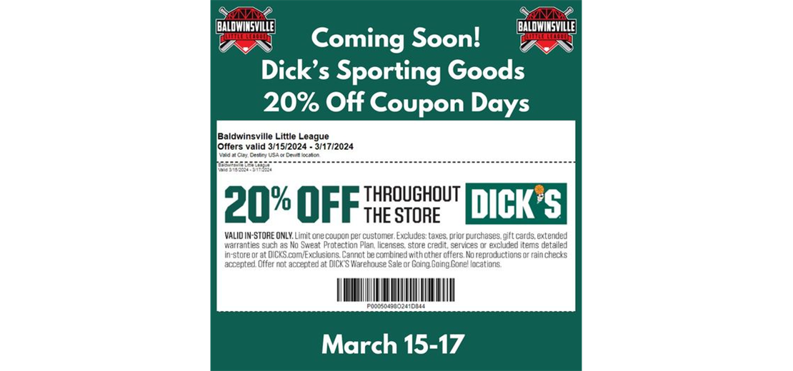DICK'S Sporting Goods 20% off coupon March 15th - 17th!
